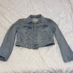 Zara Women's Light Blue Cropped Denim Jacket